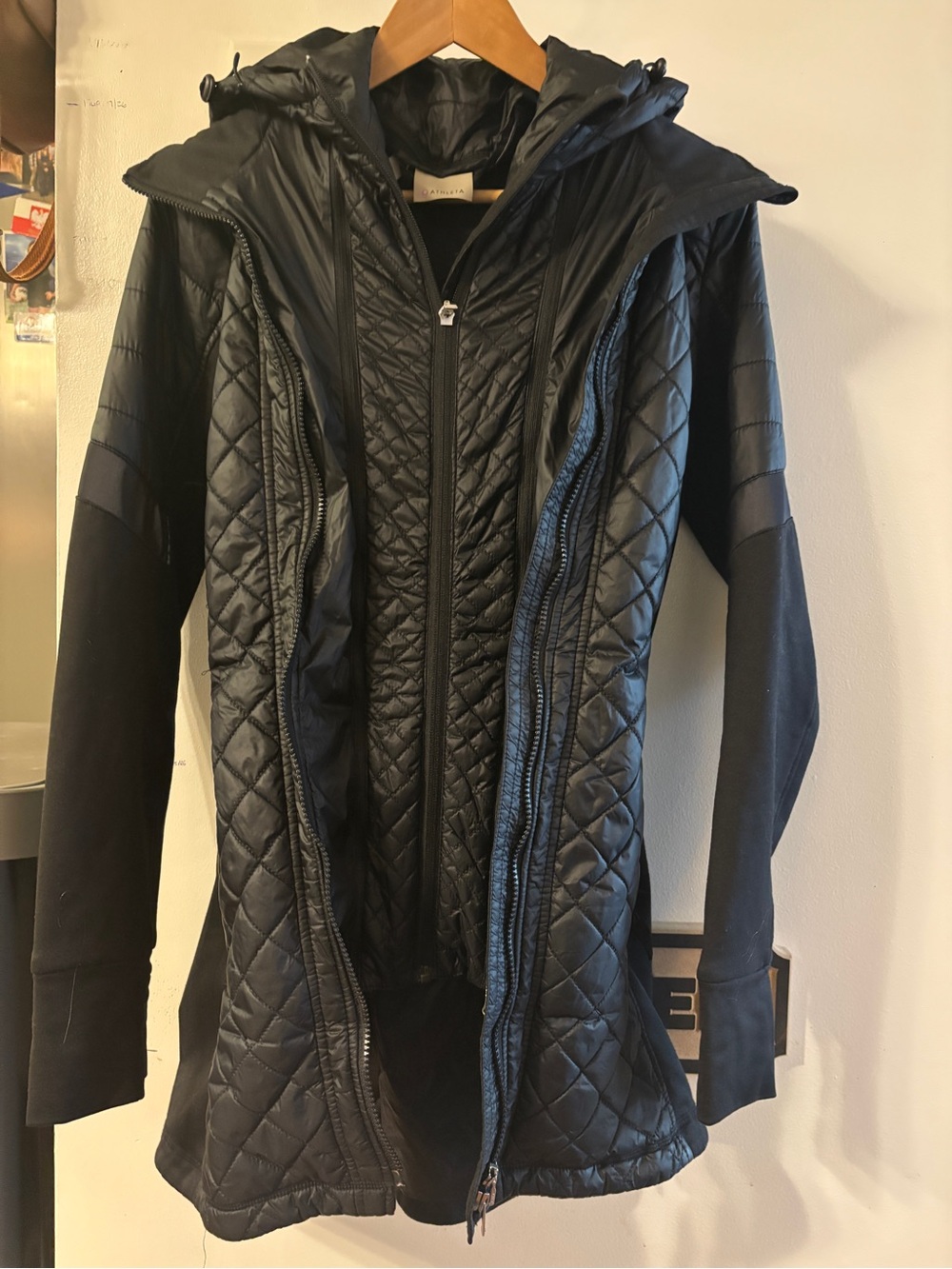 Athleta Quilted Hooded Black Hybrid Puffer Jacket